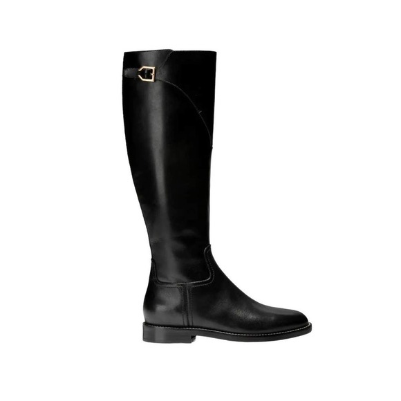 New Cole Haan Leather Round Toe Black Knee High Riding Boots Women’s 7.5B - Picture 4 of 12